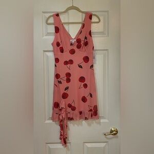 Elegant Pink Cherry Print Dress